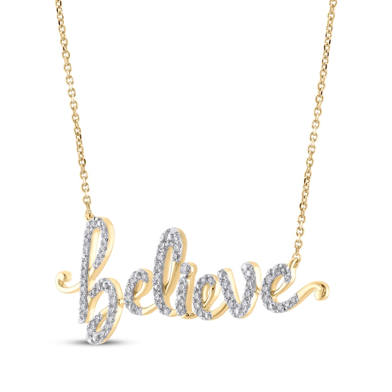 Main Image 2 of Diamond &quot;Believe&quot; Cursive Necklace 1/4 ct tw 10K Yellow Gold 18&quot;