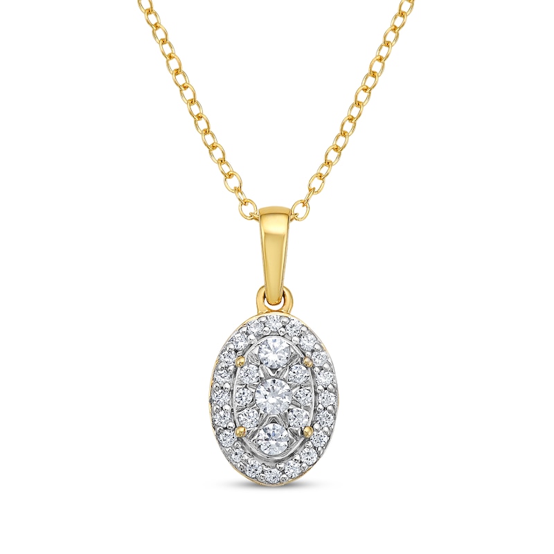 Main Image 1 of Multi-Diamond Oval-Frame Necklace 1/5 ct tw 10K Yellow Gold 18&quot;