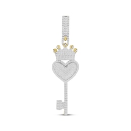 Men's Baguette & Round-Cut Heart Key with Crown Diamond Charm 3/4 ct tw 10K Yellow Gold