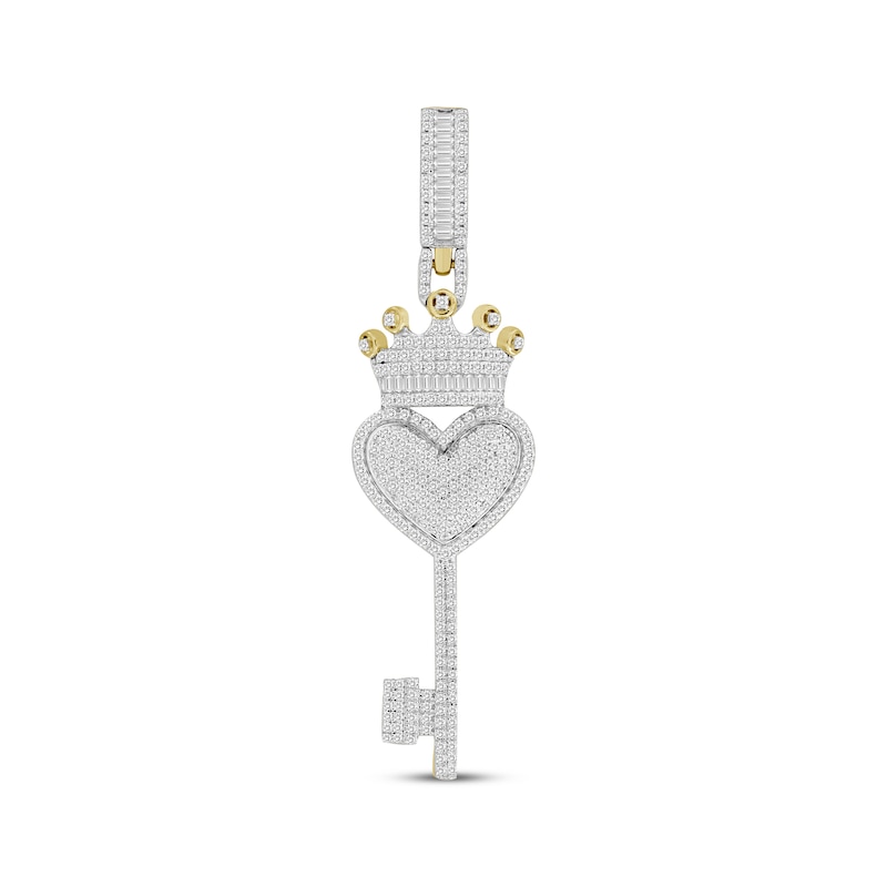 Main Image 1 of Men's Baguette & Round-Cut Heart Key with Crown Diamond Charm 3/4 ct tw 10K Yellow Gold