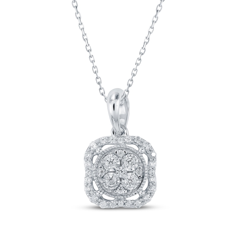 Multi-Diamond Cushion Frame Necklace 1/4 ct tw 10K White Gold 18