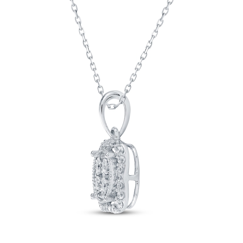 Main Image 2 of Multi-Diamond Cushion Frame Necklace 1/4 ct tw 10K White Gold 18&quot;