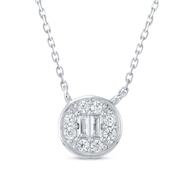 Baguette & Round-Cut Multi-Diamond Circle Necklace 1/20 ct tw 10K White Gold 18&quot;