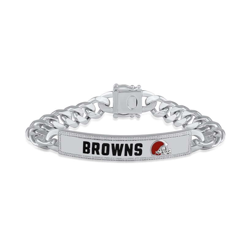 True Fans Cleveland Browns 1/6 CT. T.W. Diamond Logo ID Bracelet in  Sterling Silver