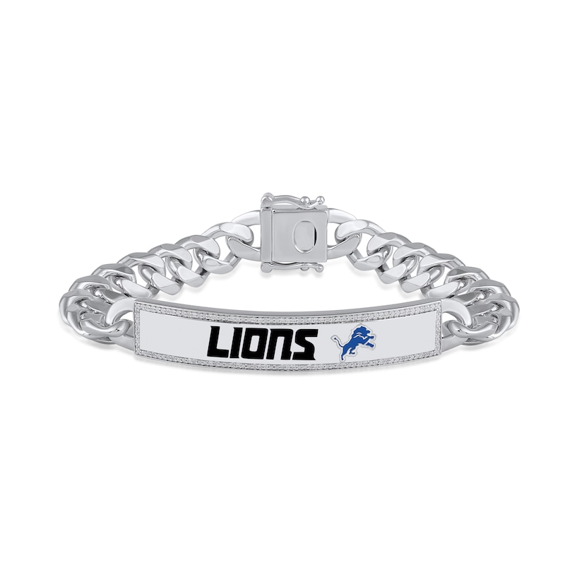 True Fans Detroit Lions 1/6 CT. T.W. Diamond Logo ID Bracelet in Sterling Silver