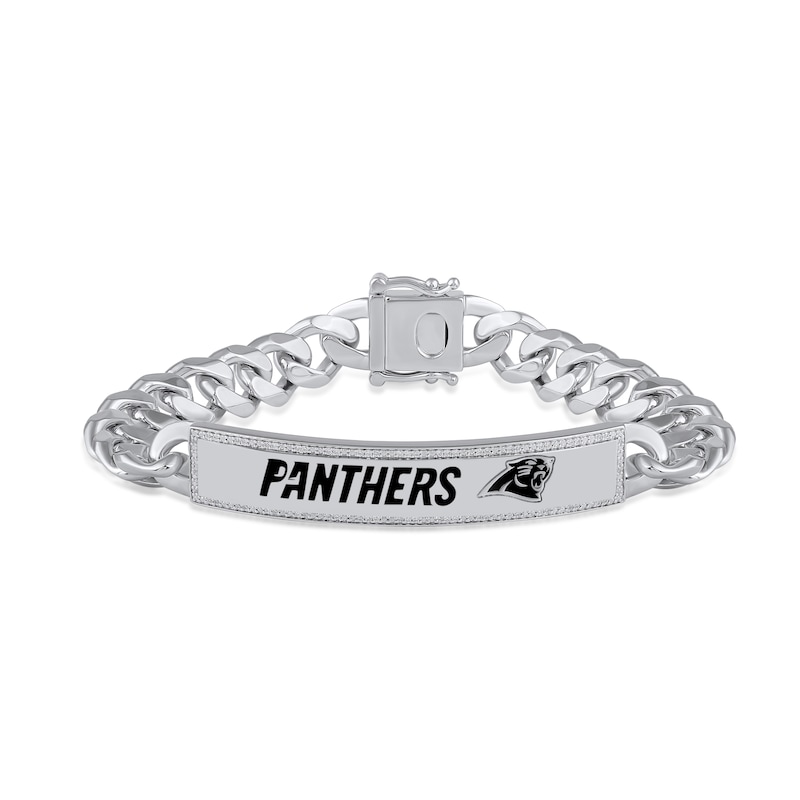 Main Image 1 of True Fans Carolina Panthers 1/6 CT. T.W. Diamond Logo ID Bracelet in Sterling Silver