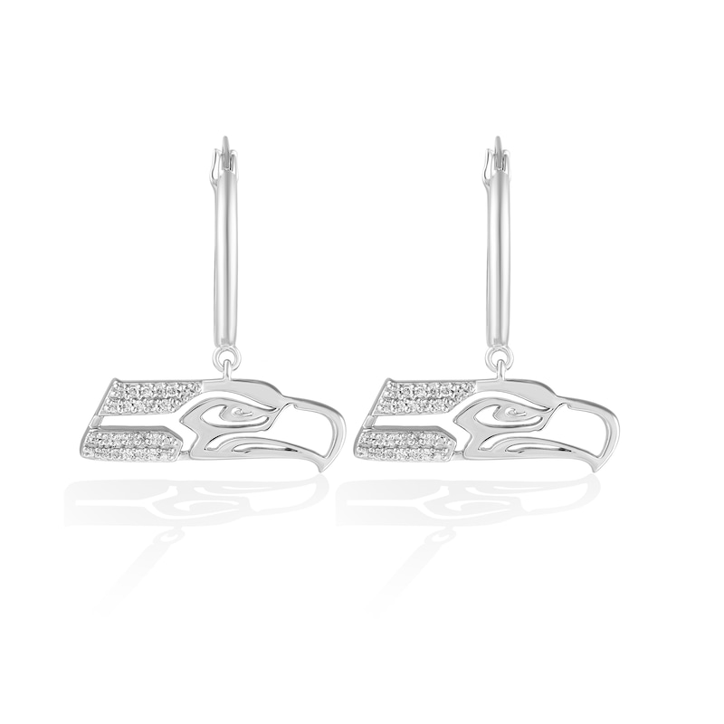 Main Image 1 of True Fans Seattle Seahawks 1/10 CT. T.W. Diamond Logo Earrings in Sterling Silver