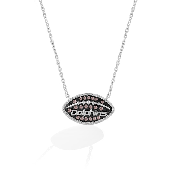True Fans Miami Dolphins 1/4 CT. T.W. Brown Diamond Football Necklace in Sterling Silver
