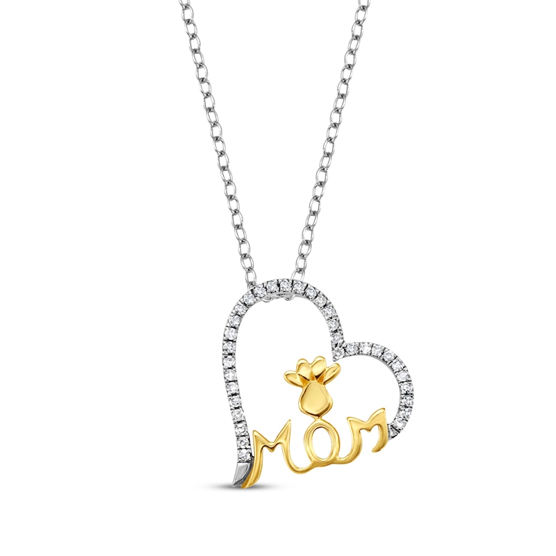 Main Image 1 of Diamond &quot;Mom&quot; Paw Print Heart Necklace 1/10 ct tw 10K Two-Tone Gold 18&quot;