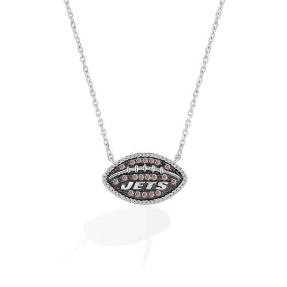 True Fans New York Jets 1/4 CT. T.W. Brown Diamond Football Necklace in Sterling Silver