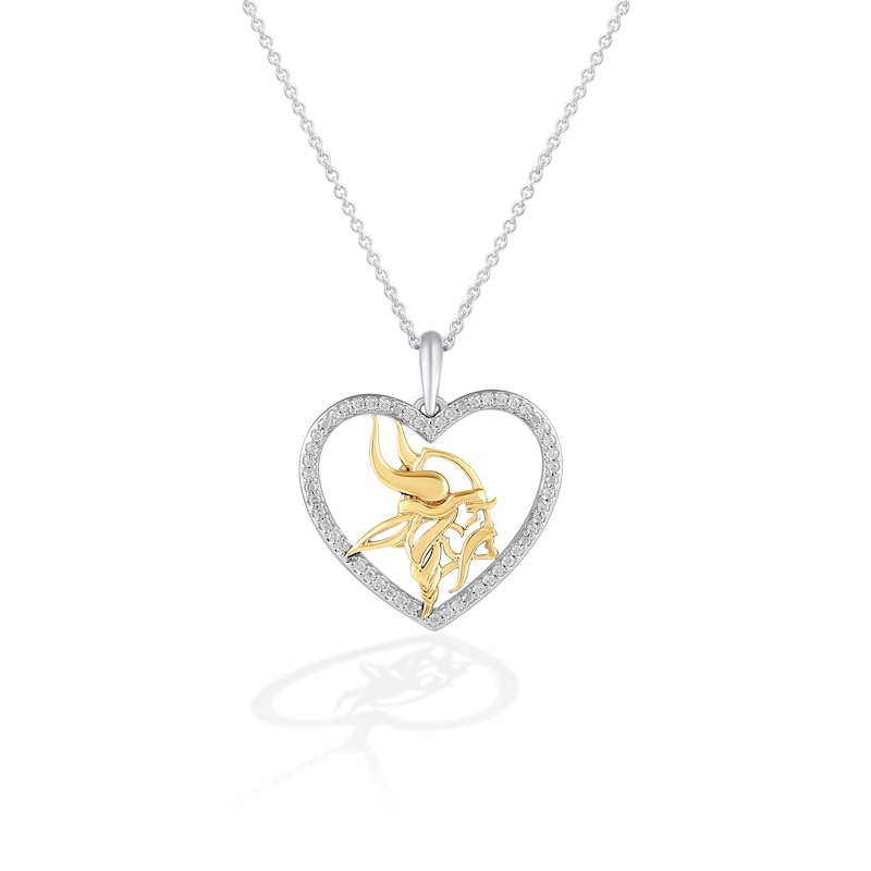 Main Image 1 of True Fans Minnesota Vikings 1/10 CT. T.W. Diamond Heart Necklace in Sterling Silver & 10K Yellow Gold