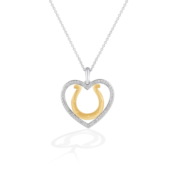 True Fans Indianapolis Colts 1/10 CT. T.W. Diamond Heart Necklace in Sterling Silver & 10K Yellow Gold