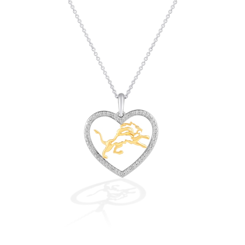 Main Image 1 of True Fans Detroit Lions 1/10 CT. T.W. Diamond Heart Necklace in Sterling Silver & 10K Yellow Gold