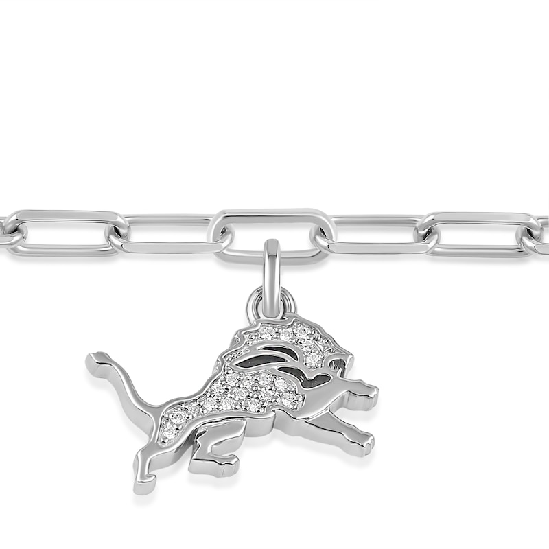 True Fans Detroit Lions 1/10 CT. T.W. Diamond Logo Paperclip Link Bracelet in Sterling Silver