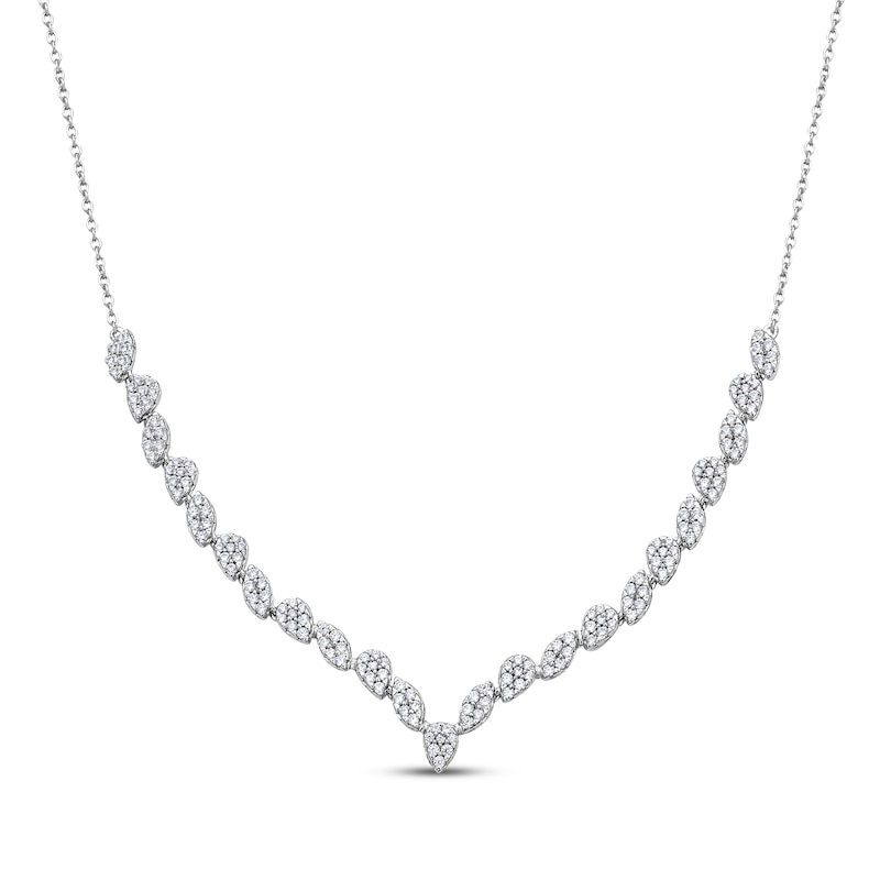 Multi-Diamond Chevron Necklace 1 ct tw 14K White Gold 18