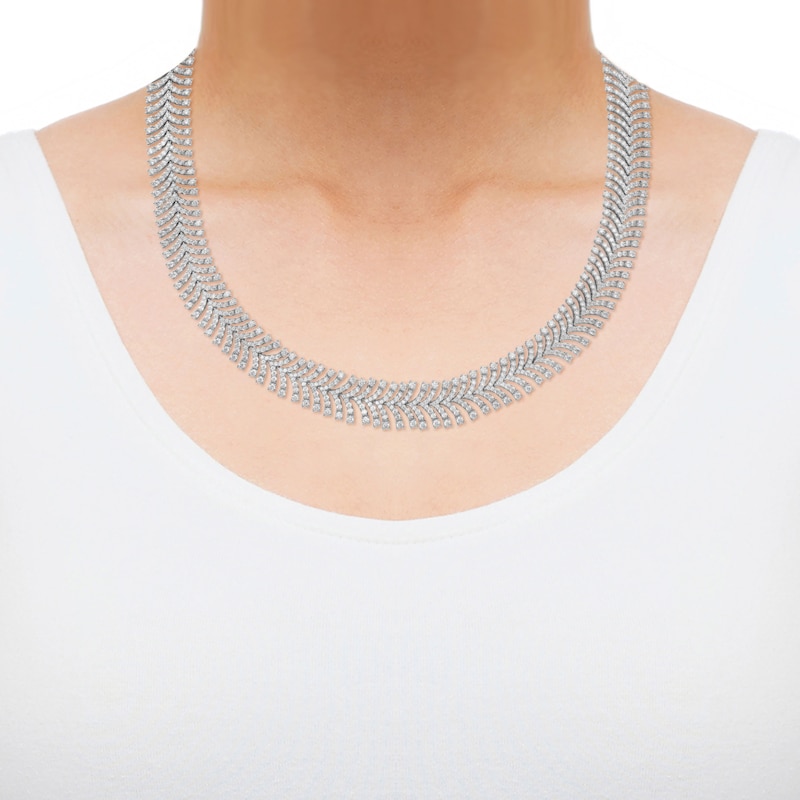 Main Image 4 of Diamond Flared Herringbone Necklace 20 ct tw 14K White Gold 18&quot;