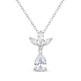 Pear, Marquise & Round-Cut Diamond Drop Necklace 1 ct tw 14K White Gold 18&quot;