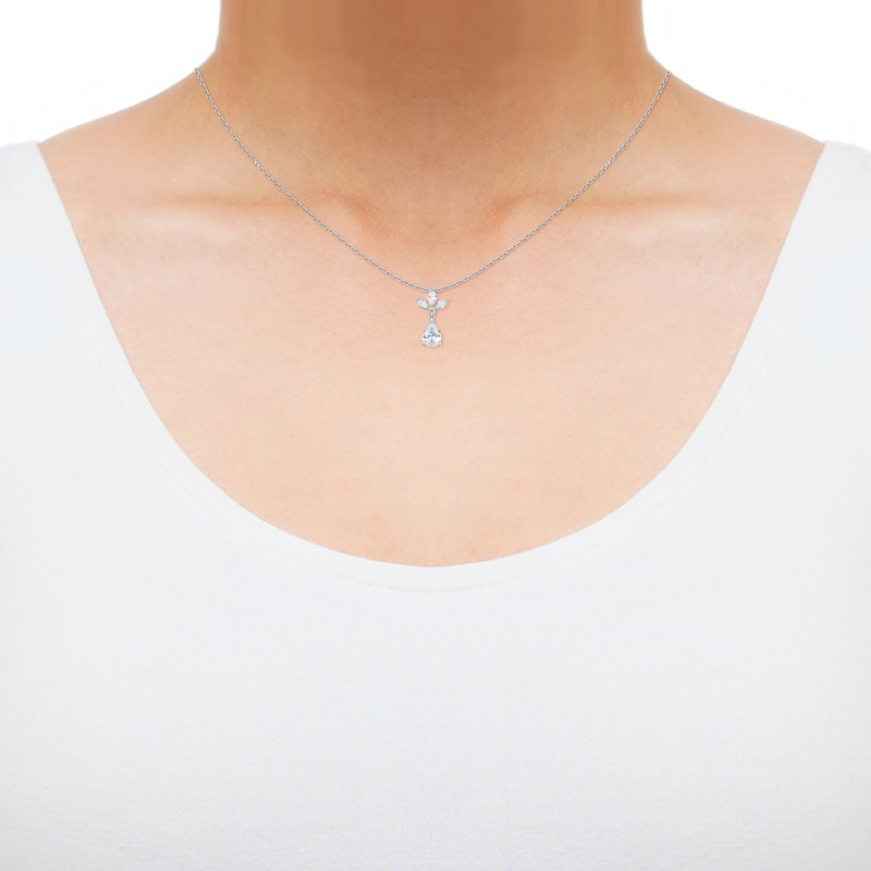 Main Image 2 of Pear, Marquise & Round-Cut Diamond Drop Necklace 1 ct tw 14K White Gold 18&quot;