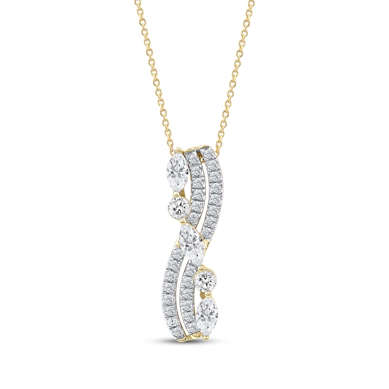 Marquise & Round-Cut Diamond Crossover Necklace 1 ct tw 14K Yellow Gold 18"