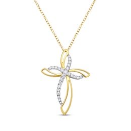 Diamond Double Cross Necklace 1/2 ct tw 10K Two-Tone Gold 18&quot;