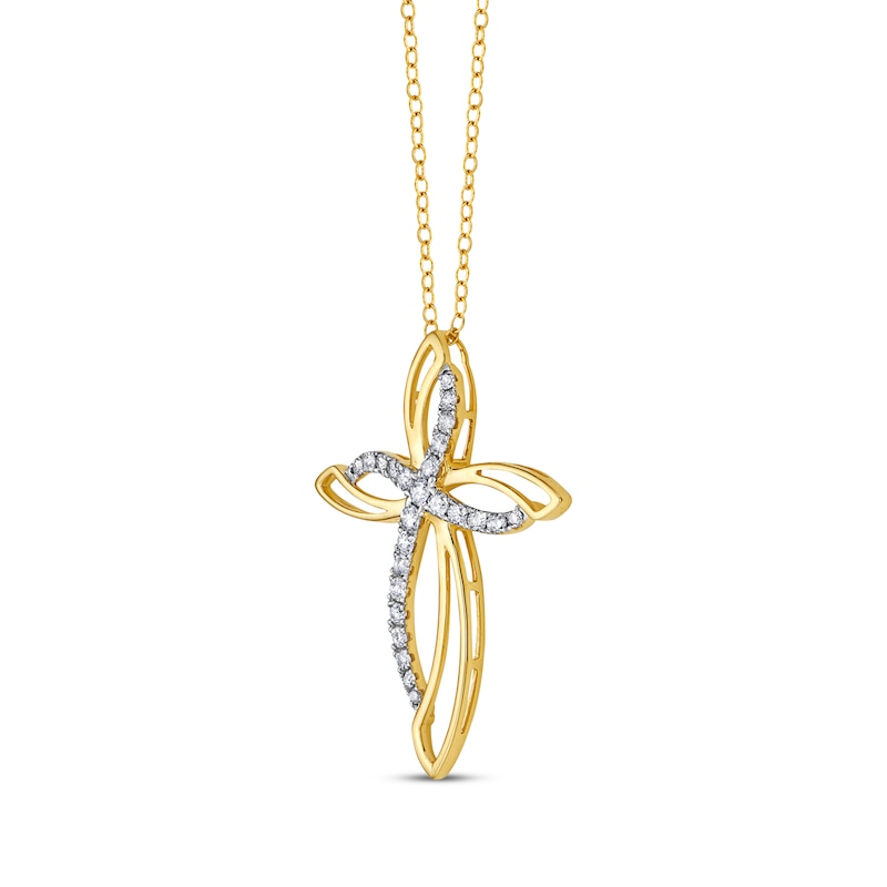 Diamond Double Cross Necklace 1/2 ct tw 10K Two-Tone Gold 18"