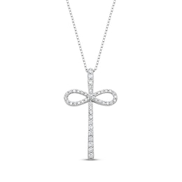 Diamond Infinity Symbol Cross Necklace 1/3 ct tw 10K White Gold 20&quot;