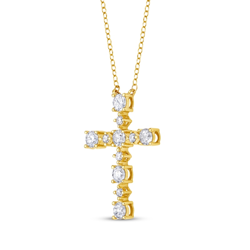 Diamond Station Cross Necklace 3/4 ct tw 10K Yellow Gold 18"