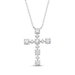 Diamond Station Cross Necklace 3/4 ct tw 10K White Gold 18&quot;