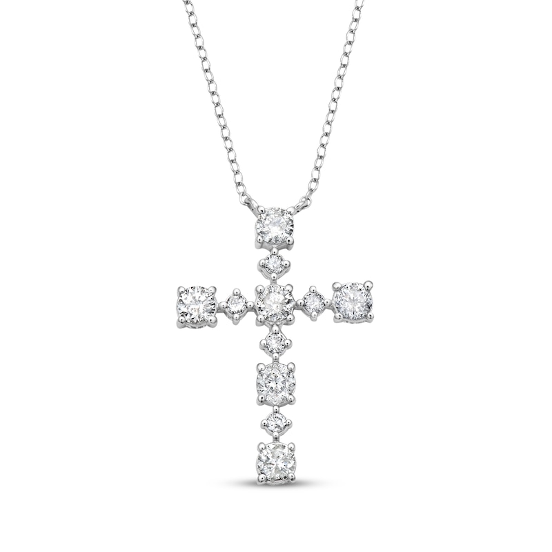 Main Image 1 of Diamond Station Cross Necklace 3/4 ct tw 10K White Gold 18&quot;