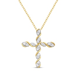 Diamond Twist Cross Necklace 1/3 ct tw 10K Yellow Gold 18&quot;