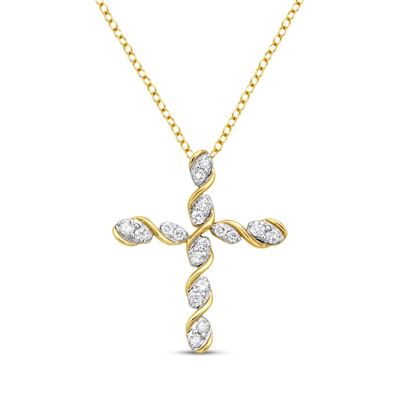 Diamond Twist Cross Necklace 1/3 ct tw 10K Yellow Gold 18"