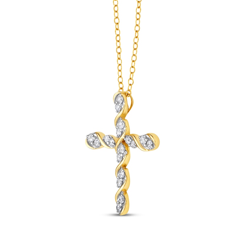 Diamond Twist Cross Necklace 1/3 ct tw 10K Yellow Gold 18"