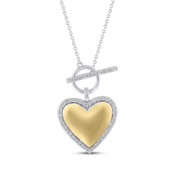 Diamond Puff Heart Toggle Necklace 1/5 ct tw 10K Two-Tone Gold 17"