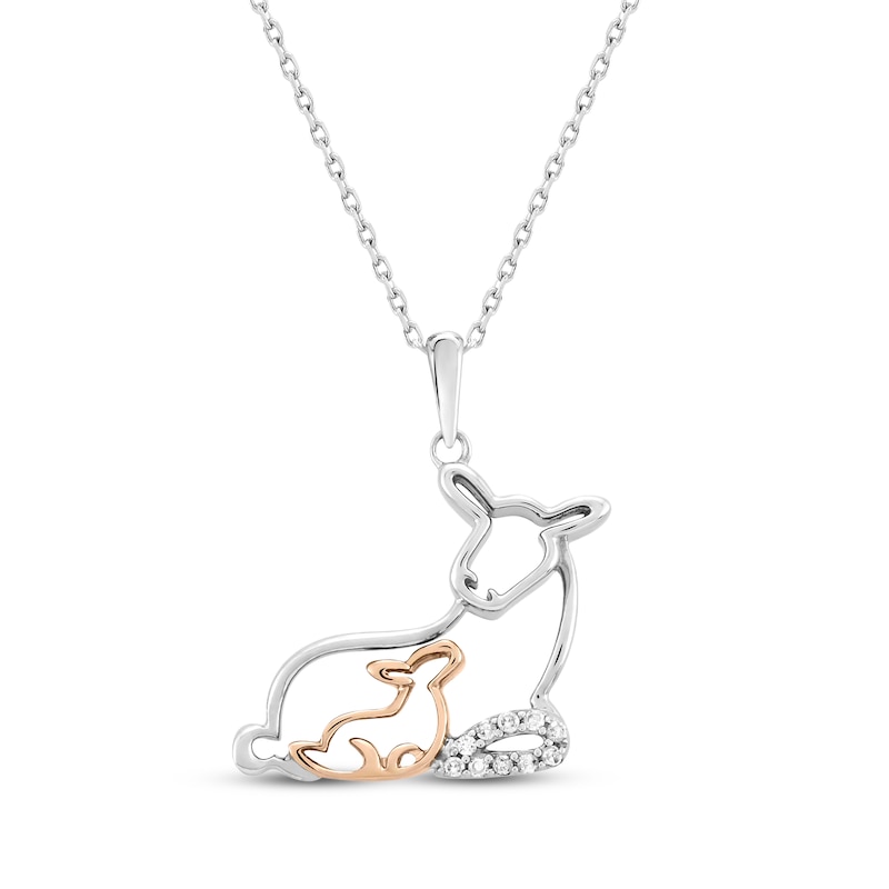 Main Image 1 of Diamond Deer Necklace 1/20 ct tw Sterling Silver & 10K Rose Gold 18&quot;