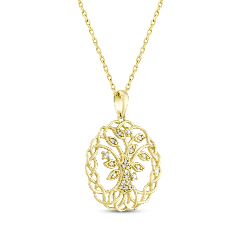 Main Image 2 of Diamond Family Tree Circle Necklace 1/10 ct tw 10K Yellow Gold 18&quot;