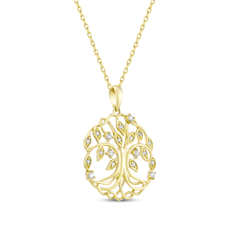 Main Image 2 of Diamond Family Tree Circle Necklace 1/6 ct tw 10K Yellow Gold 18&quot;