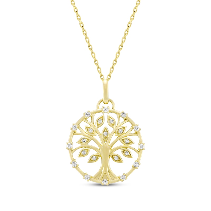 Diamond Family Tree Necklace 1/5 ct tw 10K Yellow Gold 18"