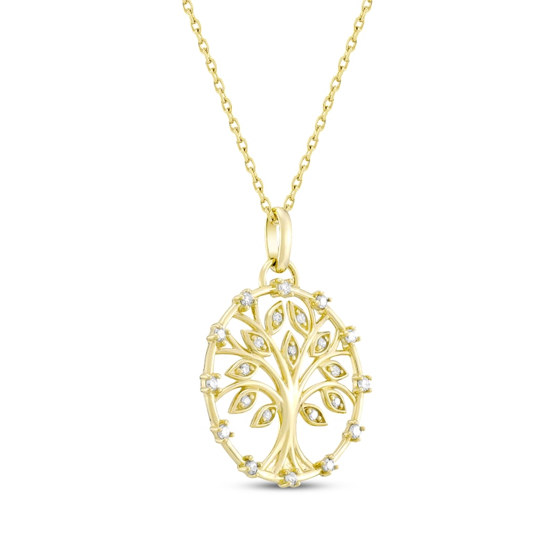 Diamond Family Tree Necklace 1/5 ct tw 10K Yellow Gold 18"