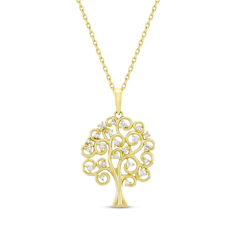 Main Image 1 of Diamond Family Tree Necklace 1/6 ct tw 10K Yellow Gold 18&quot;