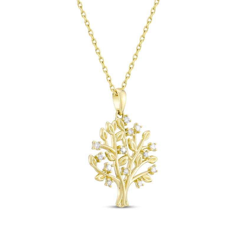 Diamond Family Tree Necklace 1/6 ct tw 10K Yellow Gold 18"