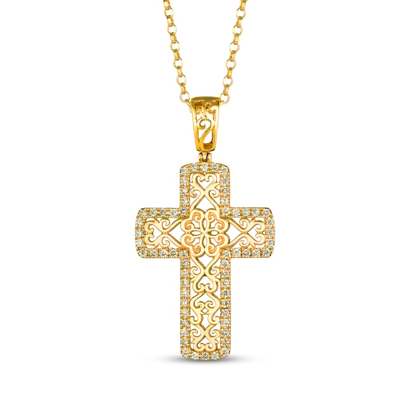 Main Image 1 of Le Vian Diamond Filigree Box Cross Necklace 3/8 ct tw 14K Honey Gold 19&quot;