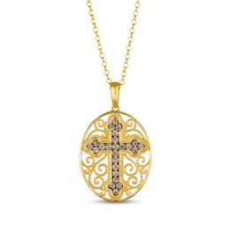 Le Vian Diamond Filigree Oval Medallion Cross Necklace 1/2 ct tw 14K Honey Gold 19&quot;