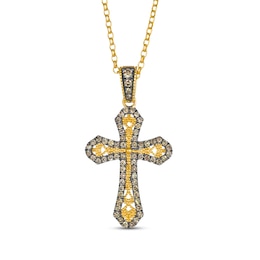 Diamond Filigree Cross Necklace 1/2 ct tw 14K Honey Gold 19&quot;