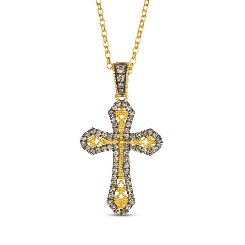 Main Image 1 of Diamond Filigree Cross Necklace 1/2 ct tw 14K Honey Gold 19&quot;