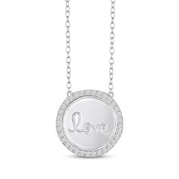 Diamond &quot;Love&quot; Medallion Necklace 1/4 ct tw Sterling Silver 18&quot;