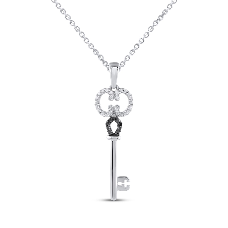 Main Image 1 of Black & White Diamond Key Necklace 1/6 ct tw Sterling Silver 18&quot;