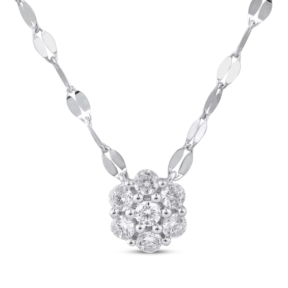 Multi-Diamond Flower Forzatina Chain Necklace 1/4 ct tw 10K White Gold 18"