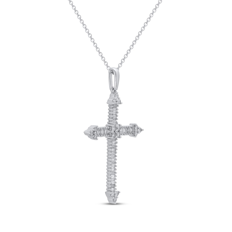 Main Image 2 of Baguette-Cut Diamond Cross Necklace 1/2 ct tw 10K White Gold 18&quot;