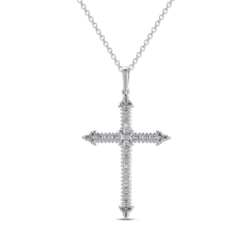 Main Image 3 of Baguette-Cut Diamond Cross Necklace 1/2 ct tw 10K White Gold 18&quot;