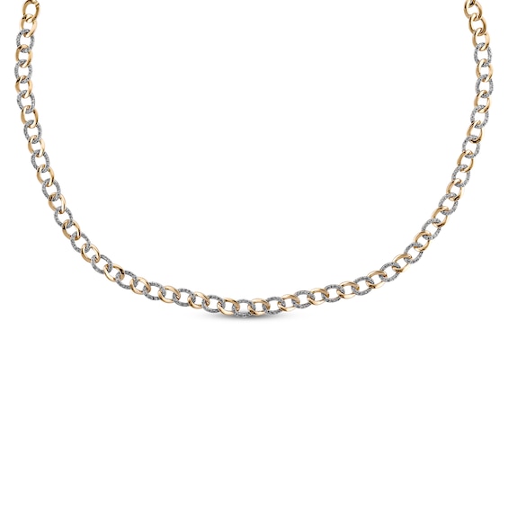 Diamond Alternating Curb Chain Necklace 1-1/2 ct tw 10K Yellow Gold 18"